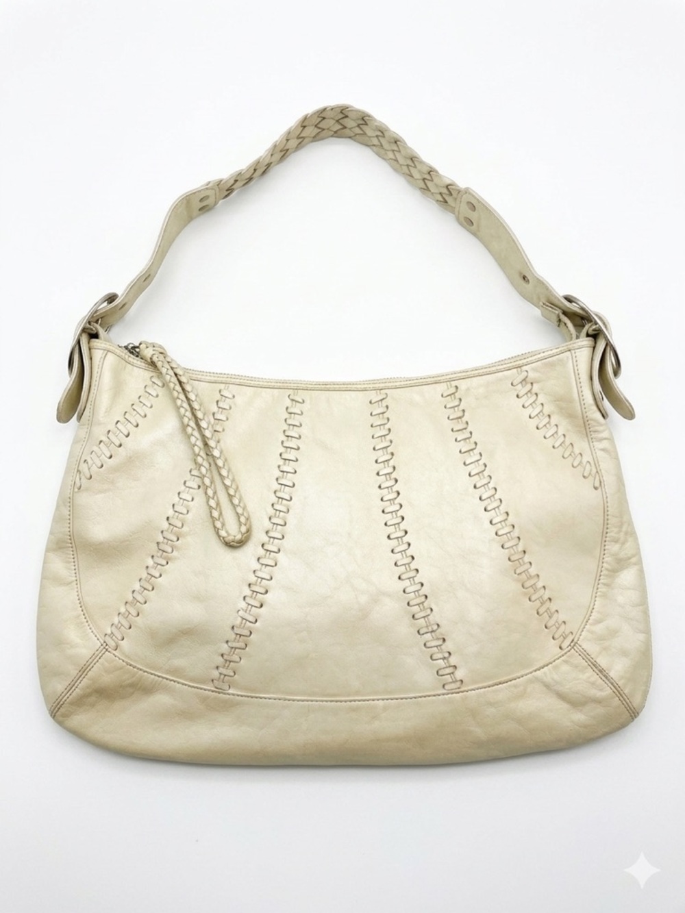 Cynthia H Designs Braided Leather Hobo Bag - Beige Floral Jacquard Lining